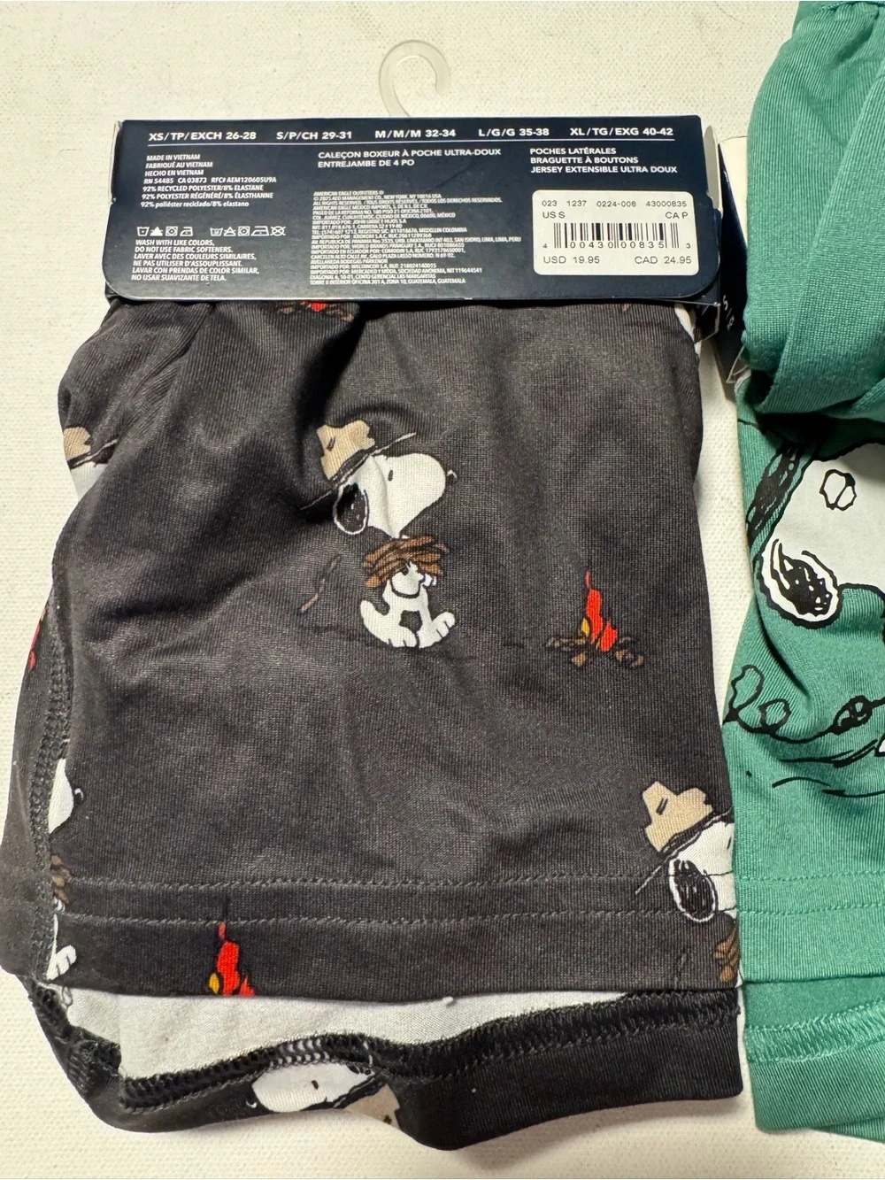 Snoopy Boxers Mens Small American Eagle Gray Green Lot Of 2